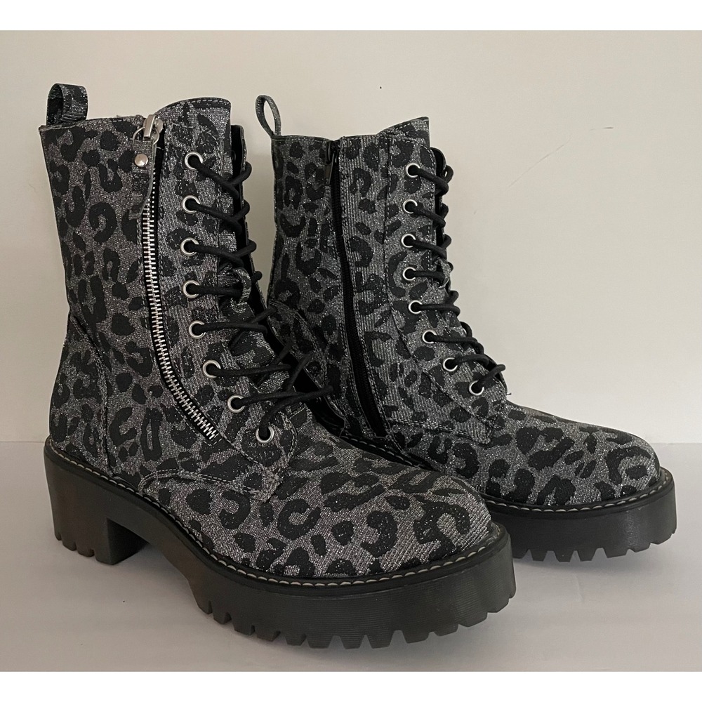 Mix No 6 Rocklyn Platform Leopard Metallic Combat Boots Twee Goth Glam Rock 9.5M